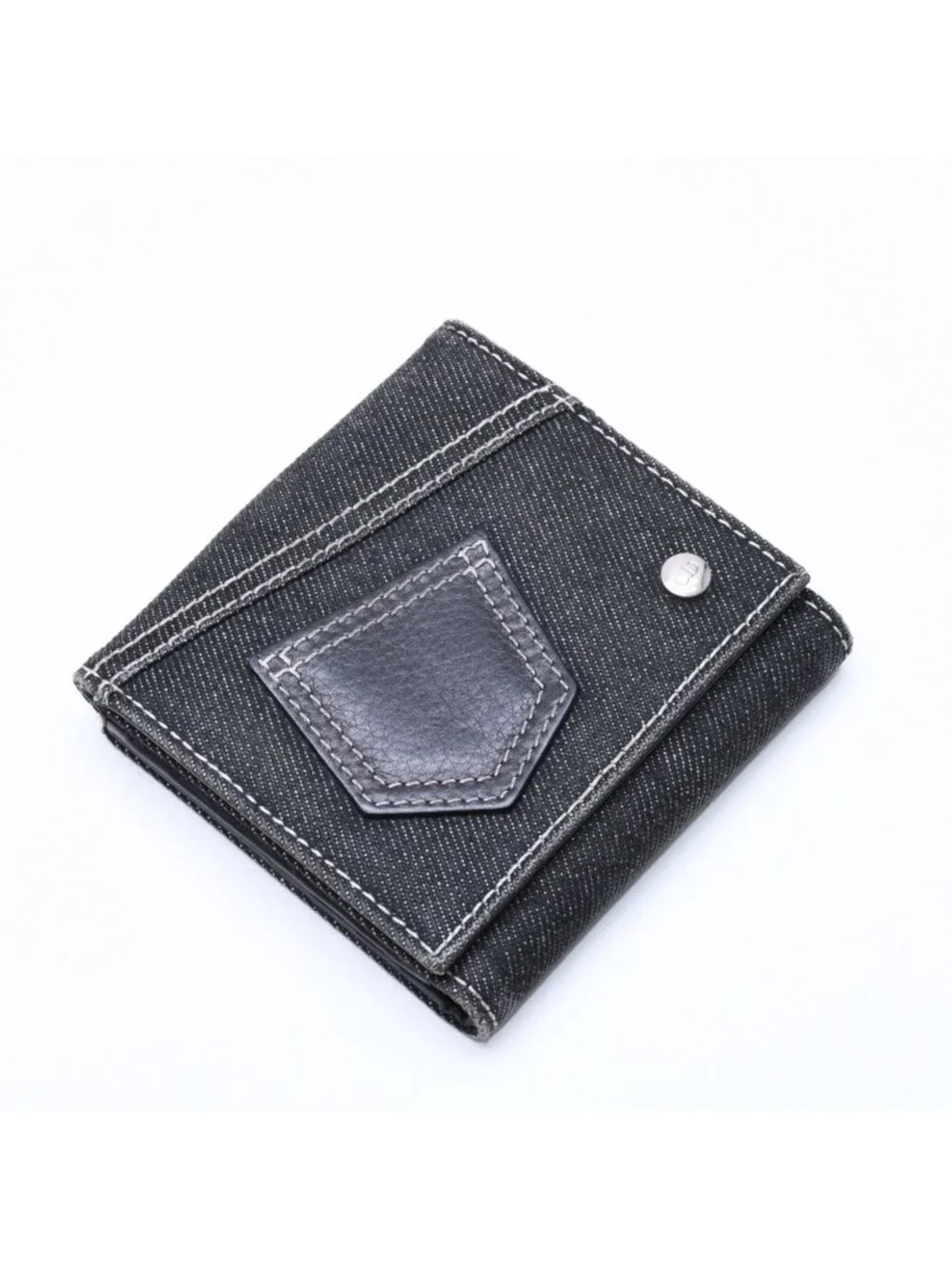 Dior Logo Button Bifold Wallet Denim Black Gray